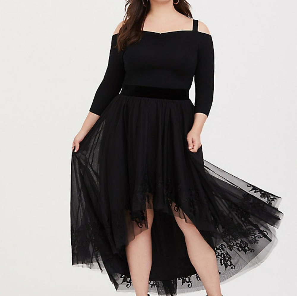 Torrid Mesh Embroider Hi Lo Maxi Skirt